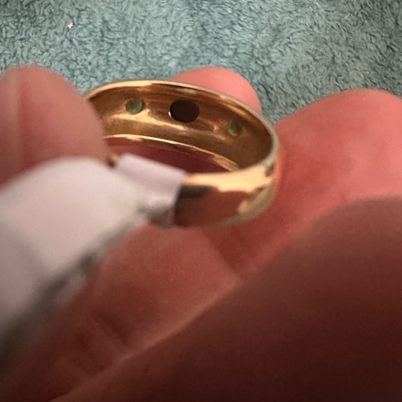 Green Tourmaline-Opal-Green Tourmaline three stone 18k yg ring-heavy - Picture 3 of 11